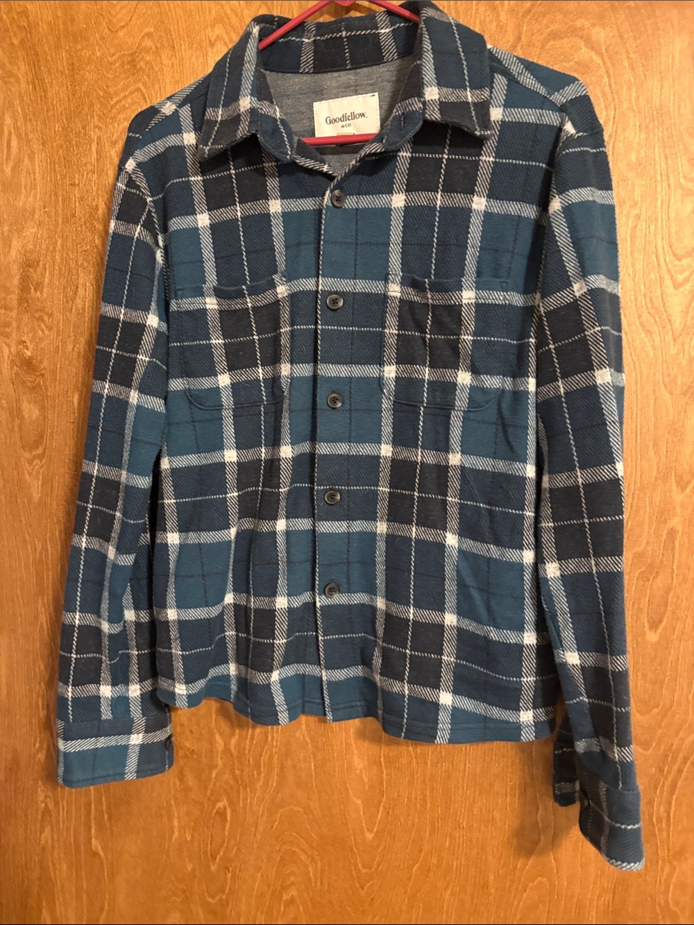 Goodfellow & Co Teal and Navy Plaid Button-Up Shirt